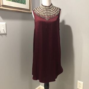 NWT Haute Hippie Dark Red Silk Sleeveless Rhinestone Beaded Sheath Dress Size 10